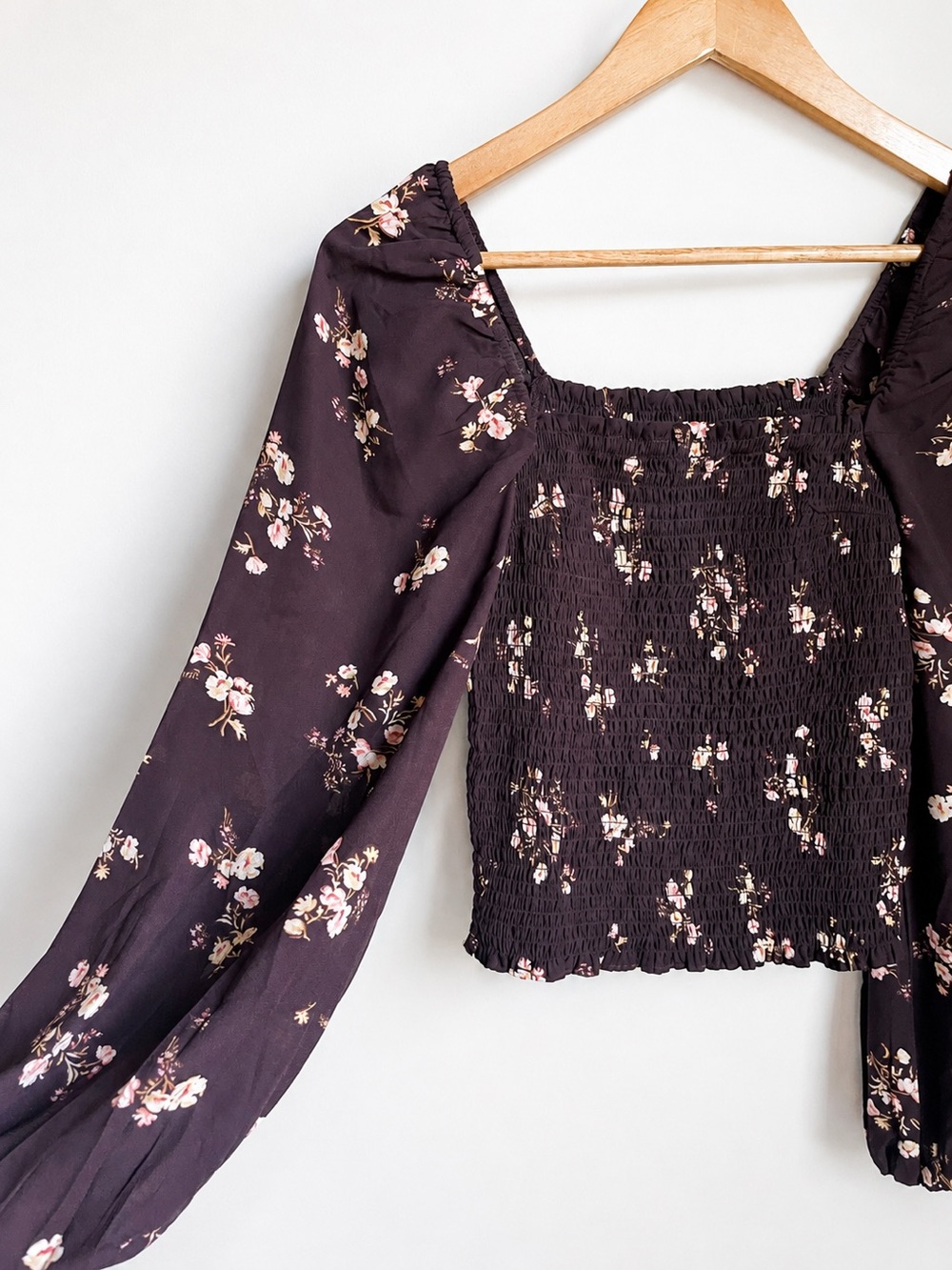 Abercrombie & Fitch Dark Plum Floral Smocked Square-Neck Top